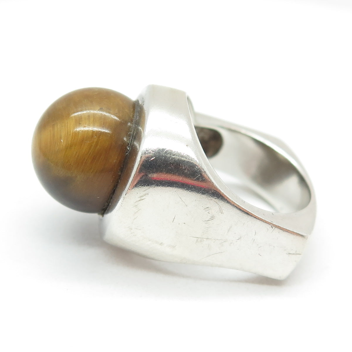 915 Silver Vintage Spain Real Tiger Eye Gemstone Ring Size 7.25