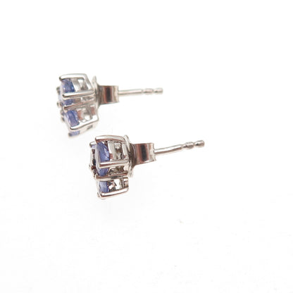 Chuck Clemency 925 Sterling Silver Real Oval-Cut Tanzanite Cluster Stud Earrings