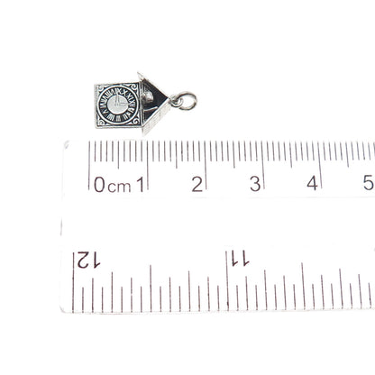 925 Sterling Silver Antique Art Deco Cuckoo Clock Oxidized Mini Charm Pendant