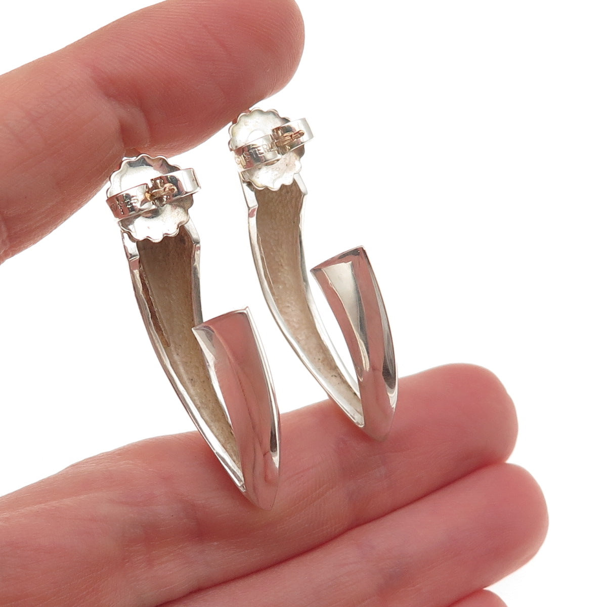 Krypell 925 Sterling Silver 14K Gold Posts Vintage Modernist Hoop Earrings