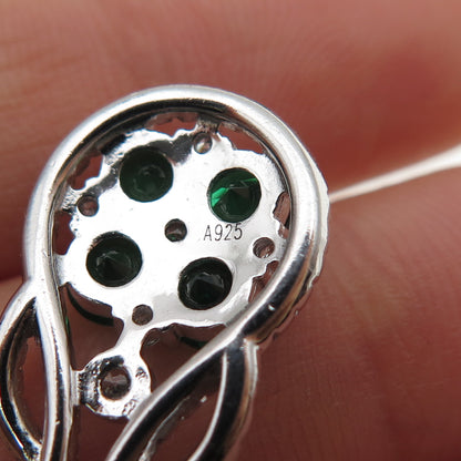 925 Sterling Silver Real Round-Cut Chrome Diopside & C Z Charm Pendant