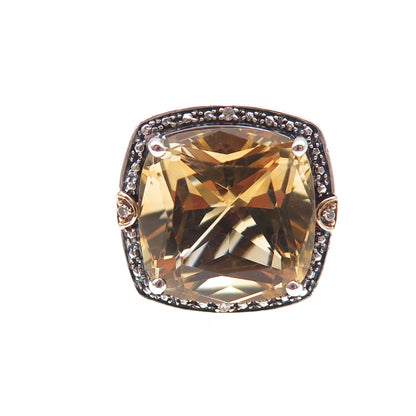 Michelle Albala 925 Sterling 14K Gold Vintage Real Diamond & Citrine Ring Size 8