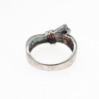925 Sterling Silver Vintage Modernist Knot Oxidized Ring Size 6.75