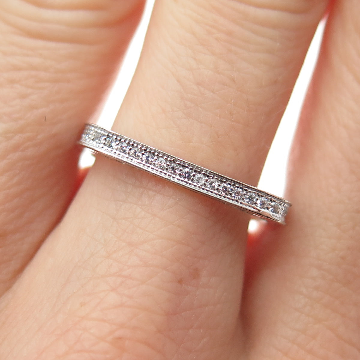 925 Sterling Silver Round-Cut C Z Eternity Stackable Square Band Ring Size 8.75