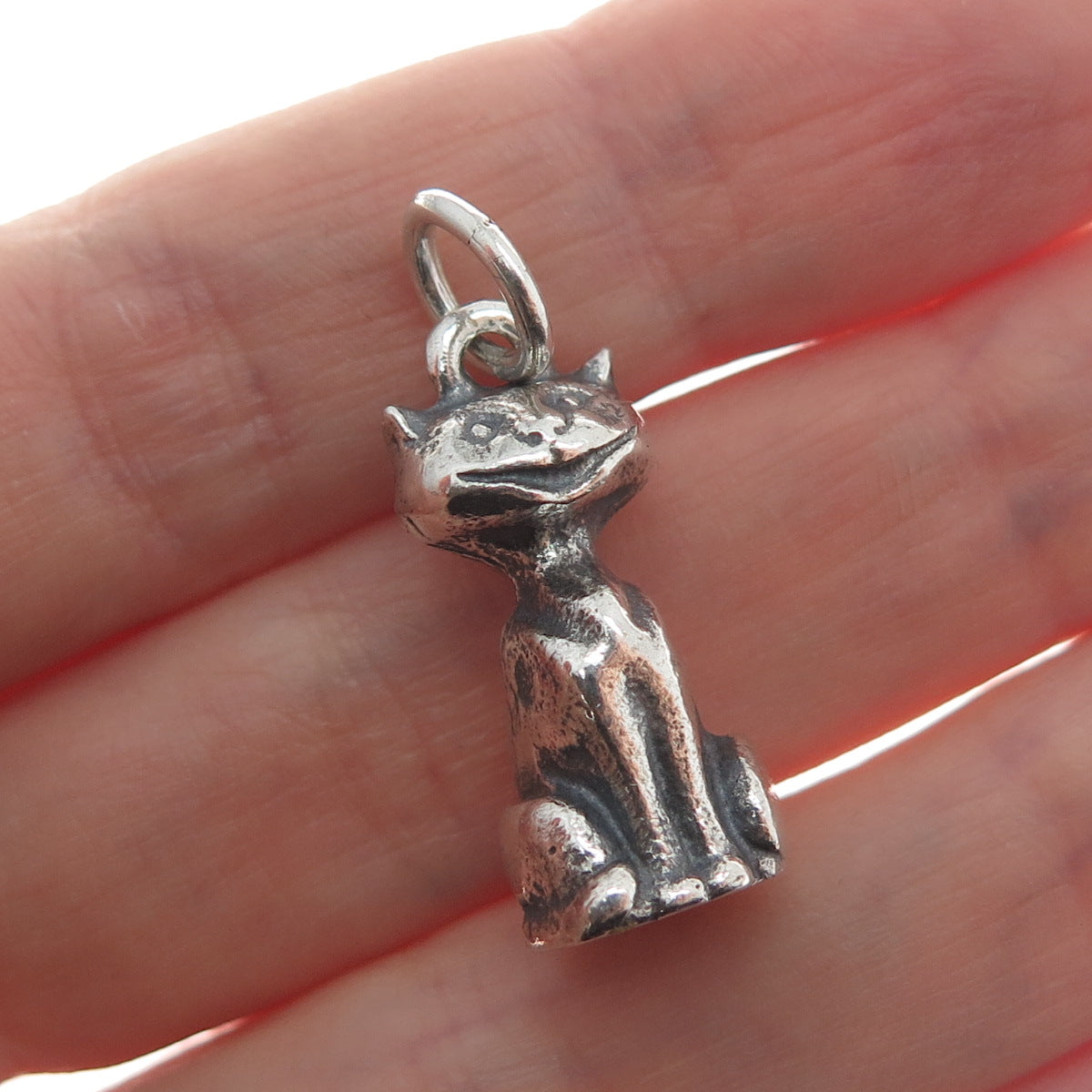 JO MICHELS 925 Sterling Silver Vintage Cat Oxidized Minimalist 3D Charm Pendant