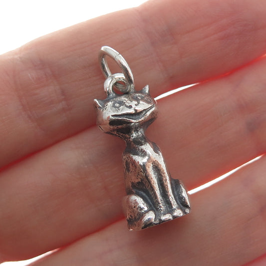 JO MICHELS 925 Sterling Silver Vintage Cat Oxidized Minimalist 3D Charm Pendant