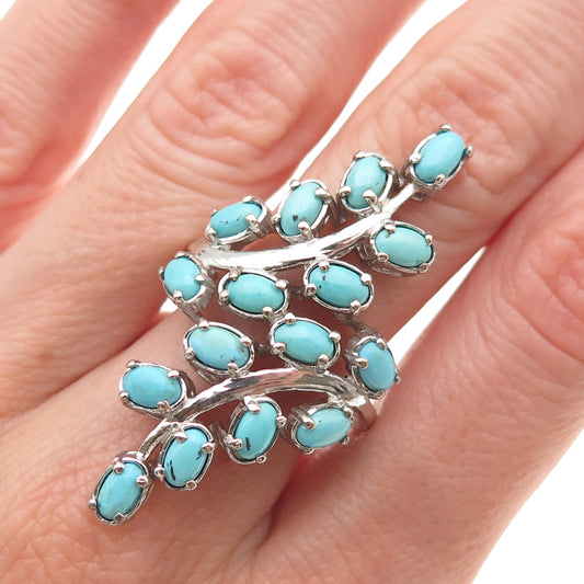 Chuck Clemency 925 Sterling Silver Real Turquoise Floral Bypass Ring Size 8