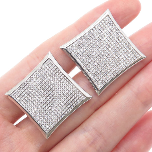 925 Sterling Silver Round-Cut C Z Sparkle Princess Square Earrings