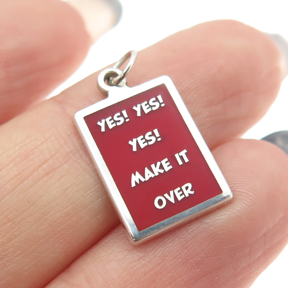 925 Sterling Silver Enamel "Yes Yes Yes Make It Over" Minimalist Charm Pendant