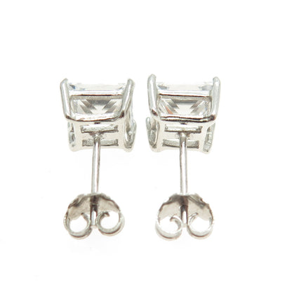 925 Sterling Silver Princess-Cut C Z Stud Earrings