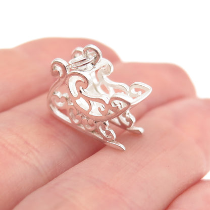 Jezlaine 925 Sterling Silver Vintage Santa's Sleigh 3D Charm Pendant
