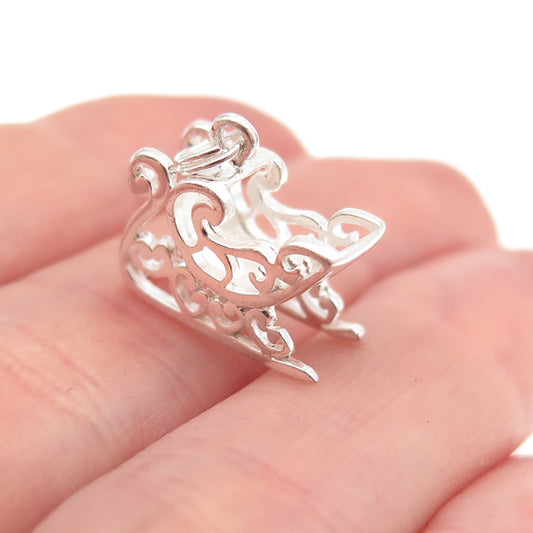 Jezlaine 925 Sterling Silver Vintage Santa's Sleigh 3D Charm Pendant