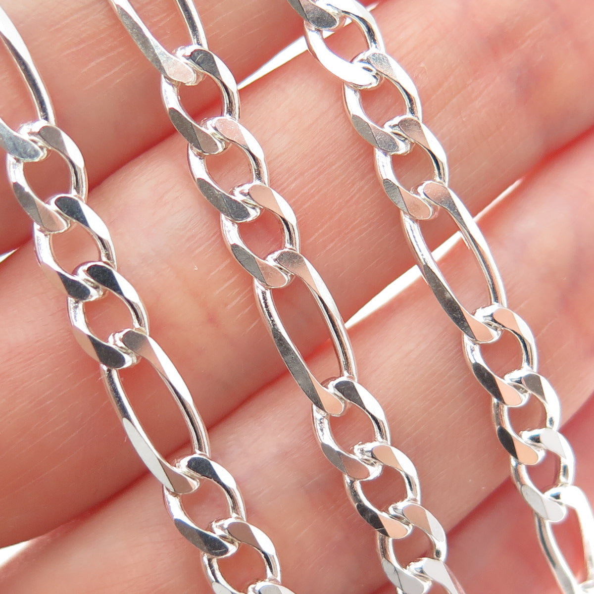 925 Sterling Silver Vintage Italy Figaro Chain Necklace 18"