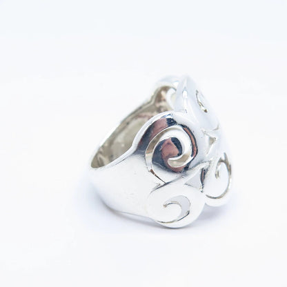 925 Sterling Silver Vintage Swirl Wide Ring Size 5.5