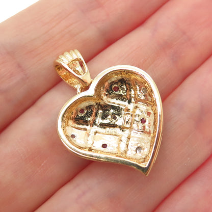 DBJ DEE BERKLE 925 Sterling Silver Gold Plated Real Diamond & Ruby Heart Pendant