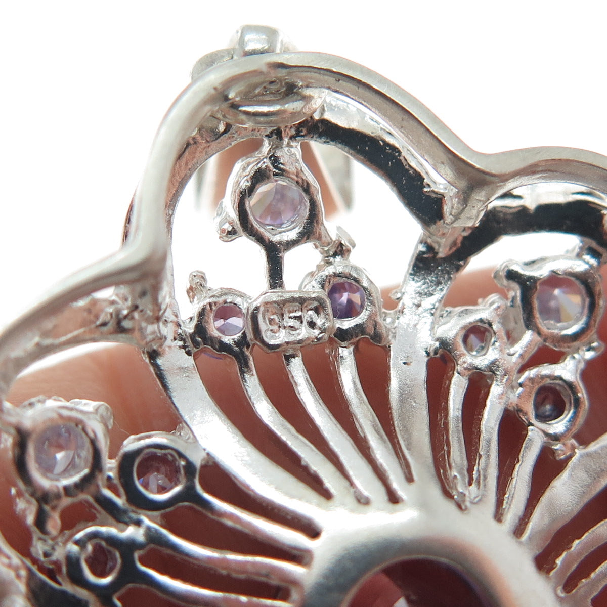 RIDER 950 Silver Vintage Real Amethyst Gemstone Floral Pendant