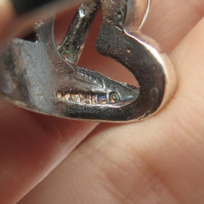 925 Sterling Silver Vintage Mexico Double Heart Ring Size 6.25