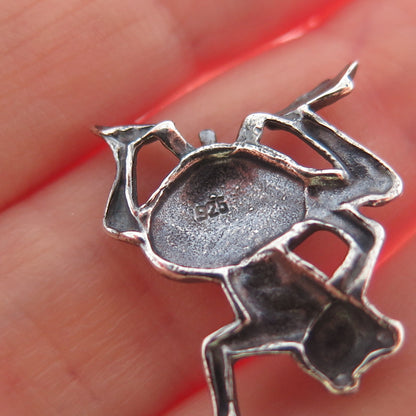 925 Sterling Silver Vintage Frog & Drum Oxidized Charm Pendant