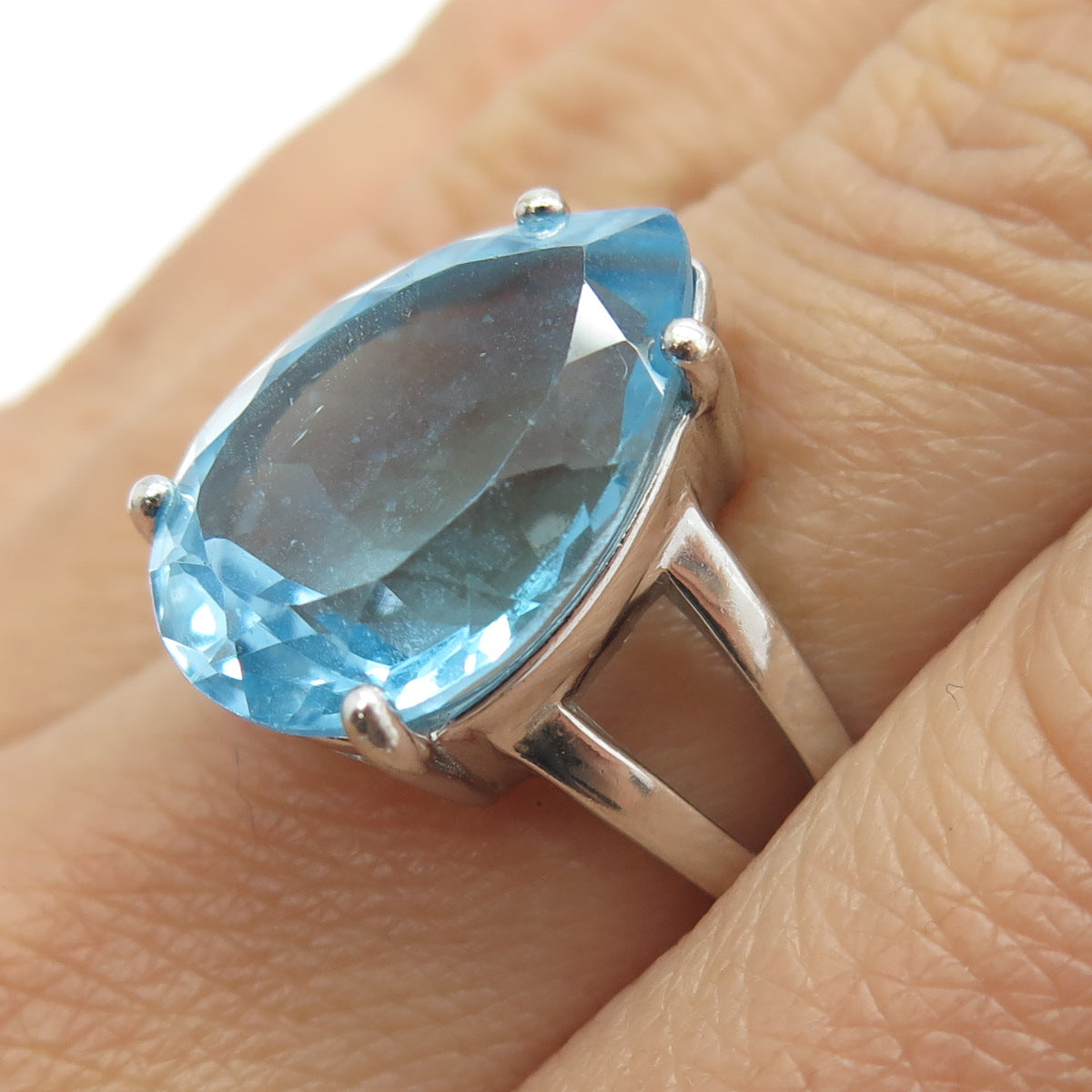 925 Sterling Silver Real Blue Topaz Gemstone Ring Size 7.25