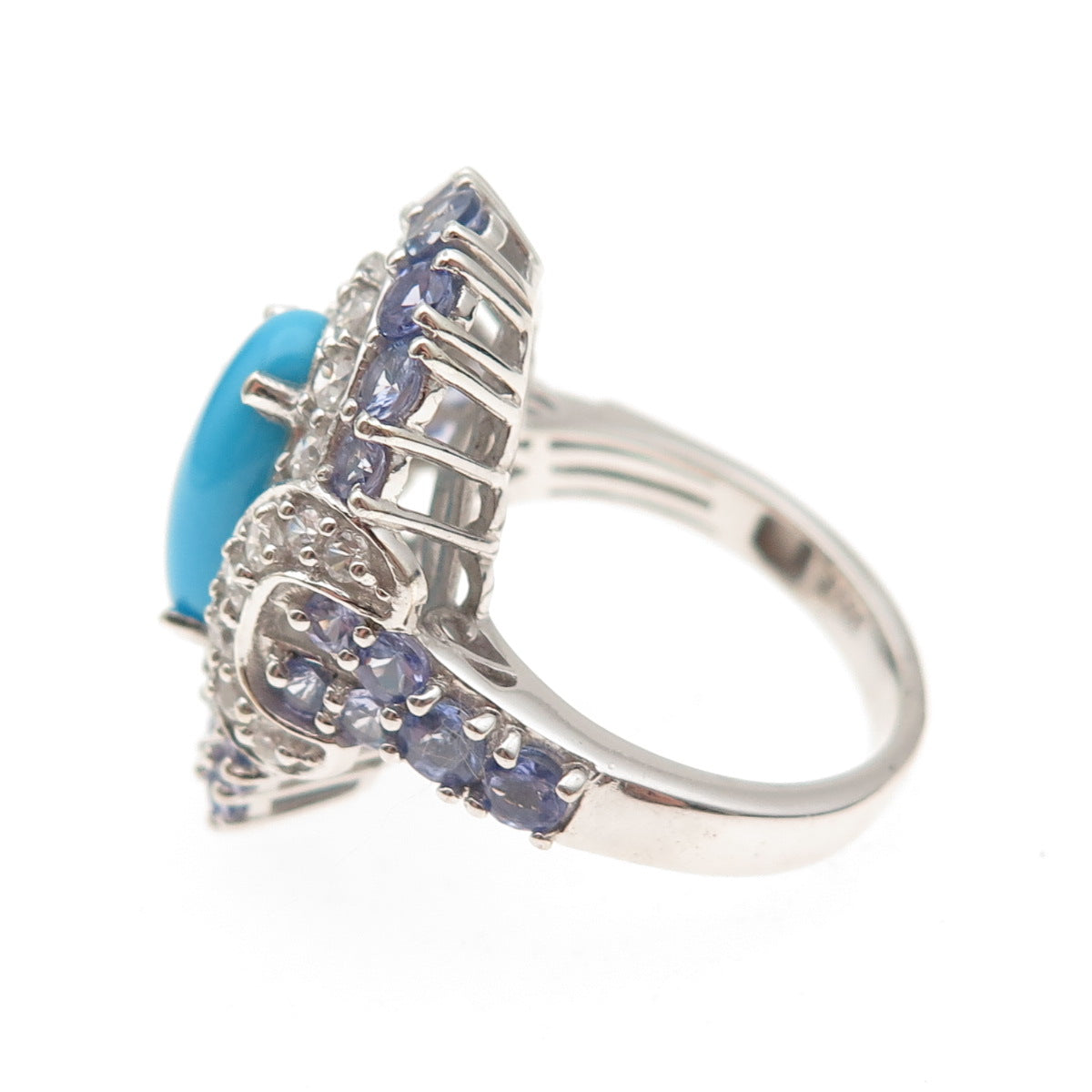 Chuck Clemency 925 Sterling Real Turquoise Tanzanite White Topaz Ring Size 8.25