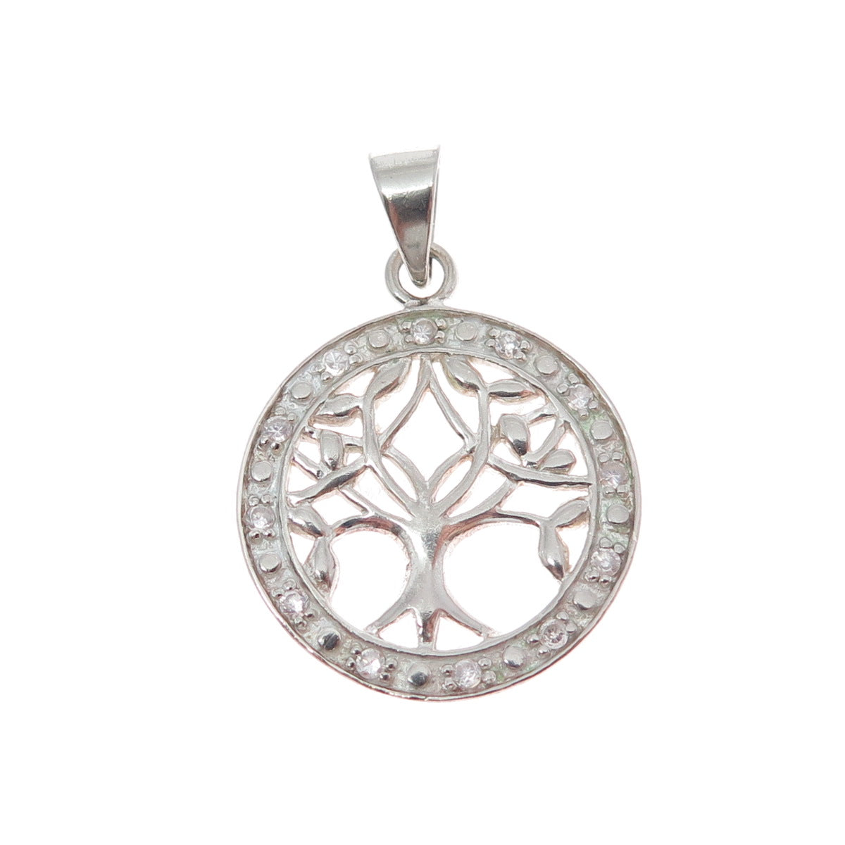 CHARLES WINSTON Sterling Silver Vintage Round-Cut C Z Tree of Life Charm Pendant