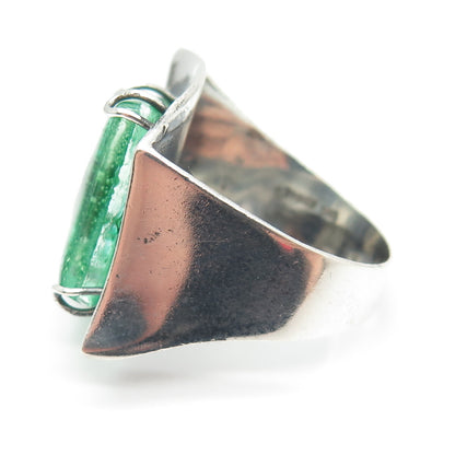 PRIOLI 925 Sterling Silver Green Glass Modernist Ring Size 8