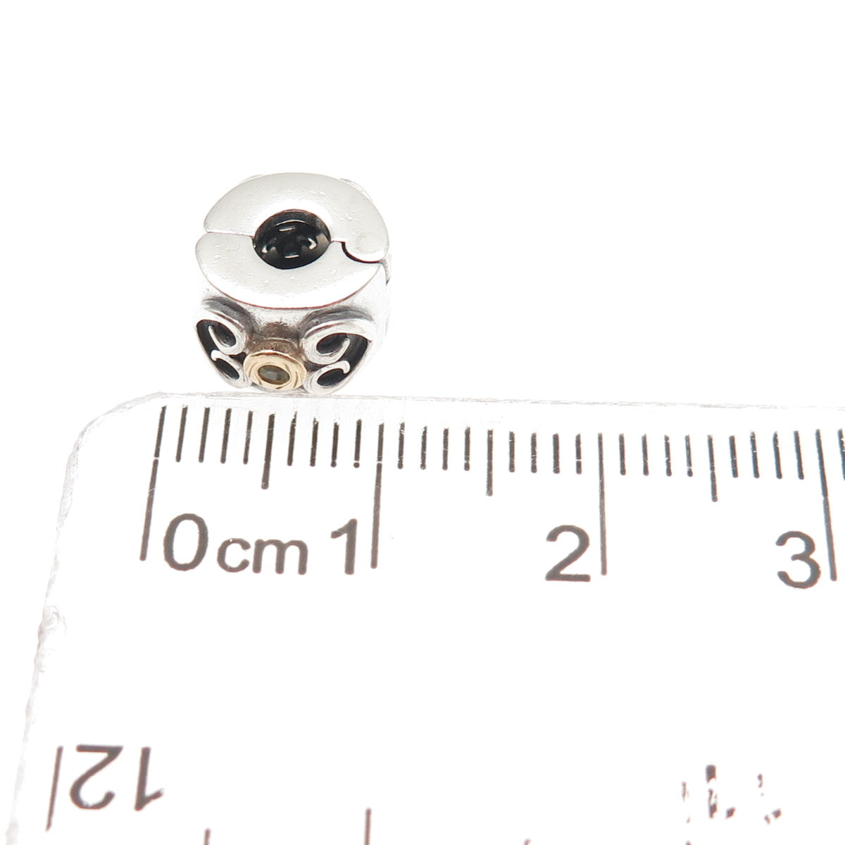Pandora 925 Sterling Silver & Gold C Z Double Heart Clip Charm