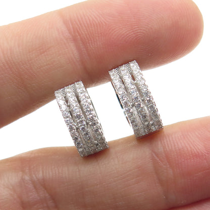 925 Sterling Silver Round-Cut C Z Multi-Row Hoop Earrings