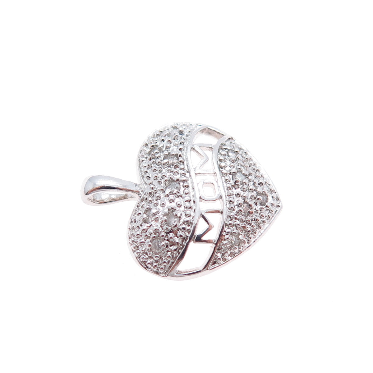 925 Sterling Silver Real Diamond Mom Heart Minimalist Charm Pendant