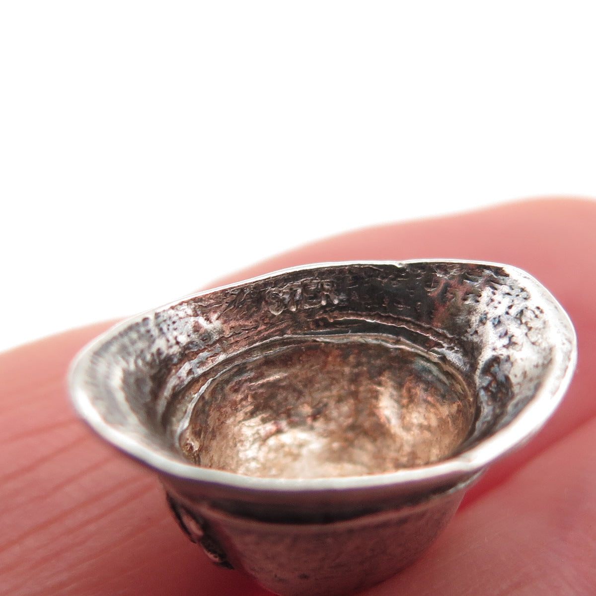 925 Sterling Silver Vintage Firefighter Helmet Oxidized 3D Mini Charm Pendant
