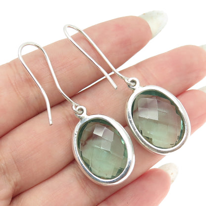 925 Sterling Silver Vintage Real Green Mint Amethyst Dangling Earrings