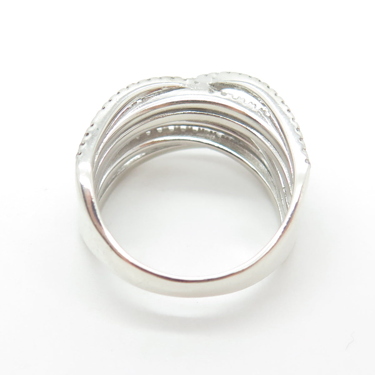 925 Sterling Silver Round-Cut C Z Crisscross Ring Size 8