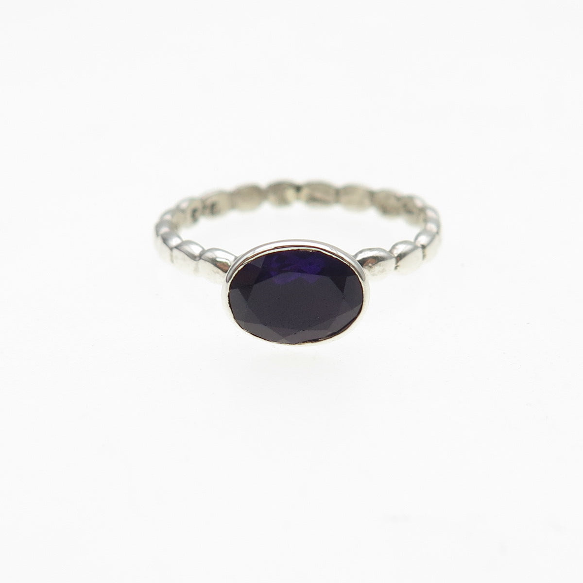925 Sterling Silver Vintage Real Oval-Cut Amethyst Bubble Ring Size 7
