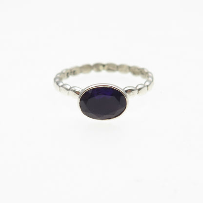 925 Sterling Silver Vintage Real Oval-Cut Amethyst Bubble Ring Size 7