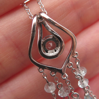 925 Sterling Silver Real Blue Topaz Tassel Cable Chain Necklace 18"