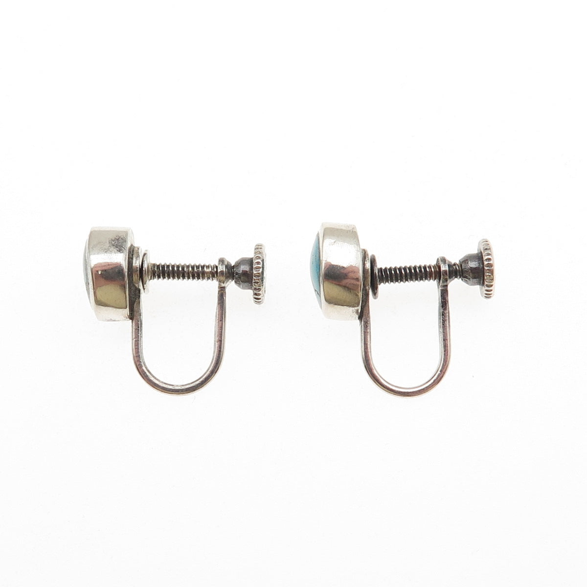 Old Pawn 925 Sterling Silver Vintage Turquoise Tribal Screw Back Earrings