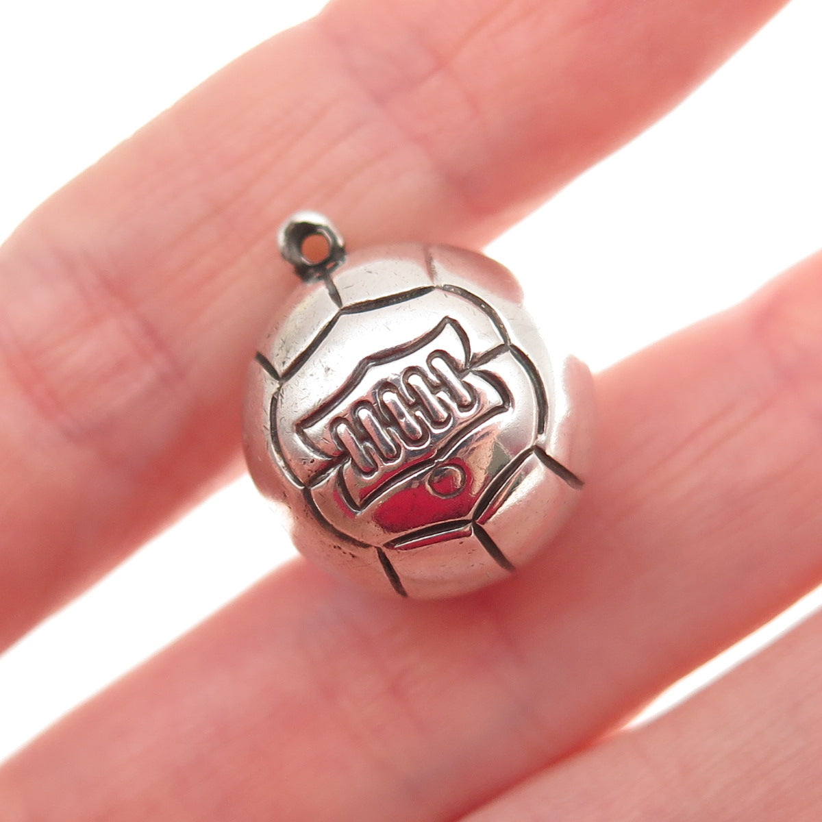 925 Sterling Silver Vintage Basketball Ball Oxidized 3D Mini Charm Pendant