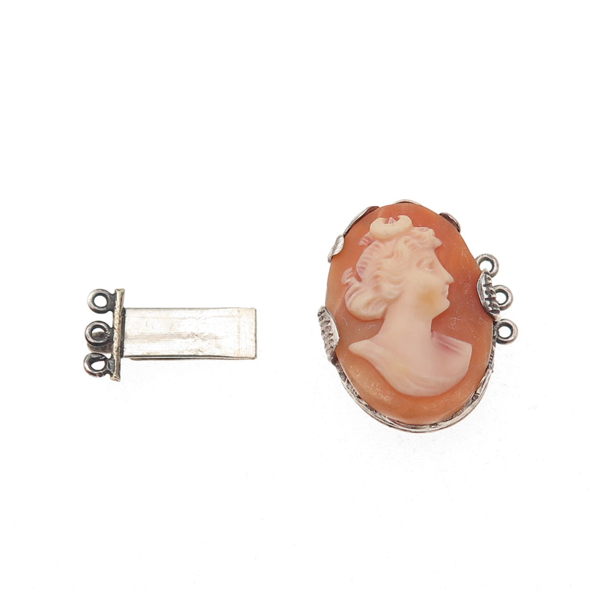 925 Sterling Antique Art Deco Real MOP Lady Cameo Bracelet / Necklace Box Lock