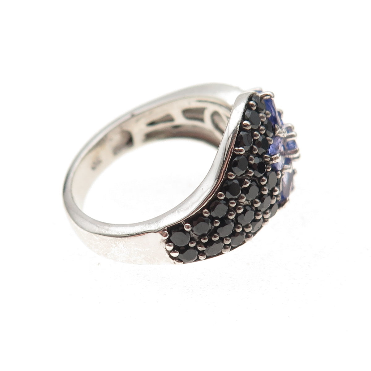 Chuck Clemency 925 Sterling Silver Real Tanzanite & Black Spinel Ring Size 8.25