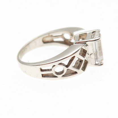 925 Sterling Silver Emerald-Cut C Z Promise Ring Size 6