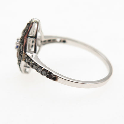 925 Sterling Silver Real Black Diamond & Tanzanite Ring Size 7.75