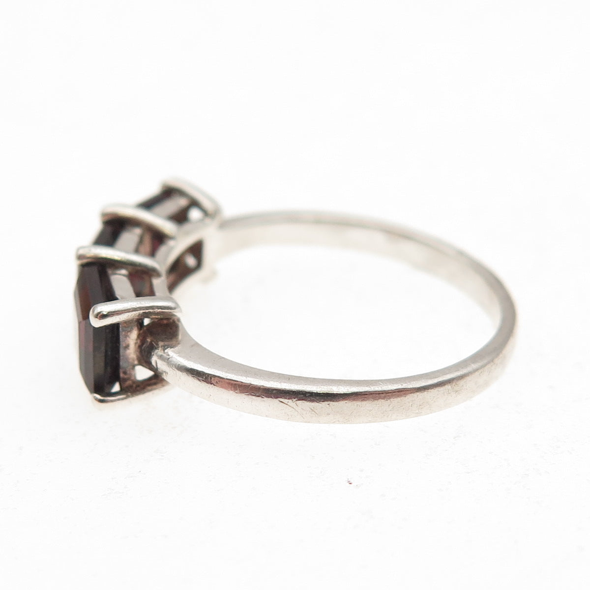 925 Sterling Silver Vintage Real Princess-Cut Red Garnet Ring Size 7.25