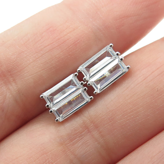 925 Sterling Silver Baguette-Cut C Z Stud Earrings