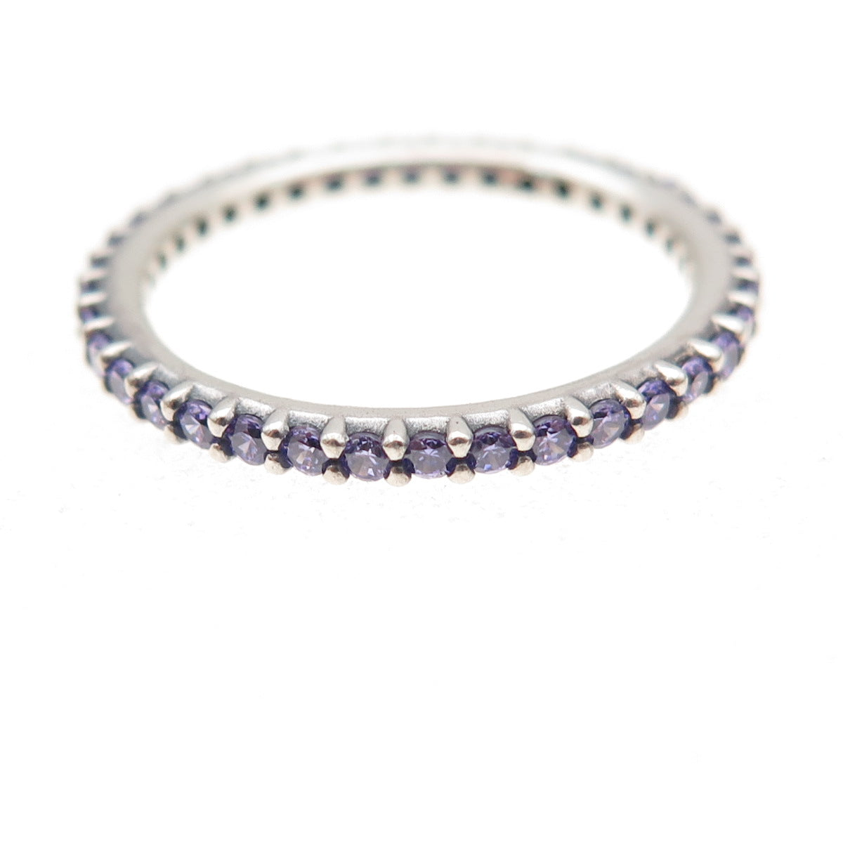 Pandora 925 Sterling Silver Round-Cut Purple C Z Eternity Band Ring Size 6.75