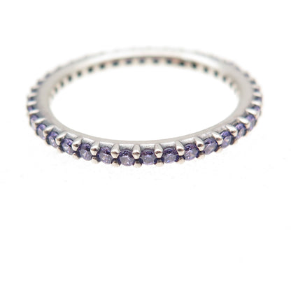 Pandora 925 Sterling Silver Round-Cut Purple C Z Eternity Band Ring Size 6.75