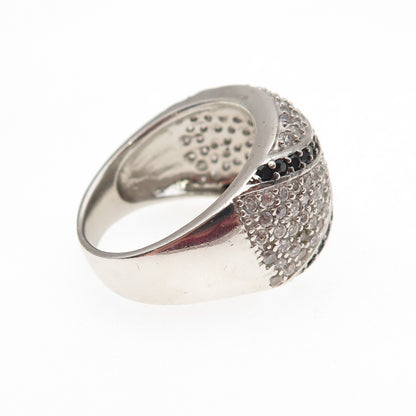 925 Sterling Silver Round-Cut Black & White C Z Ring Size 9