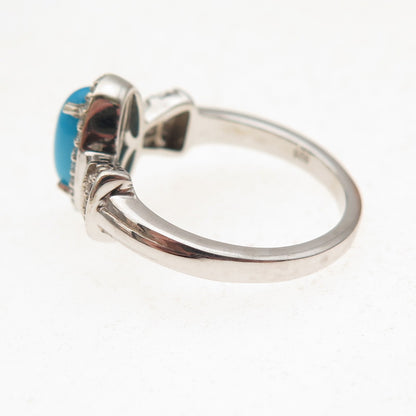 Chuck Clemency 925 Sterling Silver Real Turquoise & White Topaz Ring Size 8