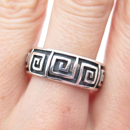 925 Sterling Silver Vintage Greek Maze Oxidized Band Ring Size 9.5