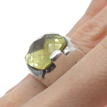 SOL 925 Sterling Silver Vintage Real Lemon Citrine Domed Oxidized Ring Size 7.75