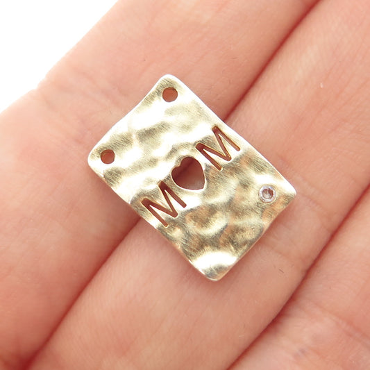 925 Sterling Silver Gold Plated Real Diamond Mom Heart Minimalist Slide Pendant